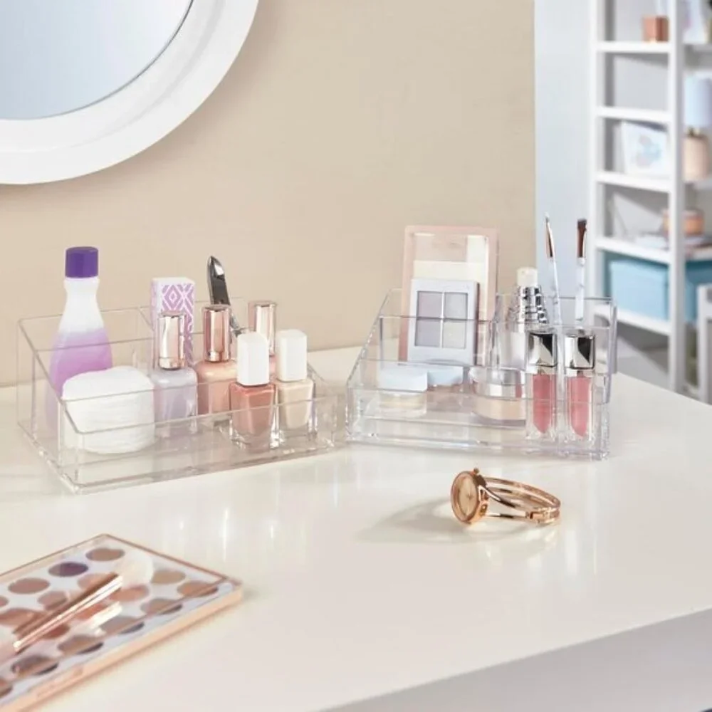 New Clear Plastic Vanity Makeup Organizer, 4-Compartment Holder for Beauty Items